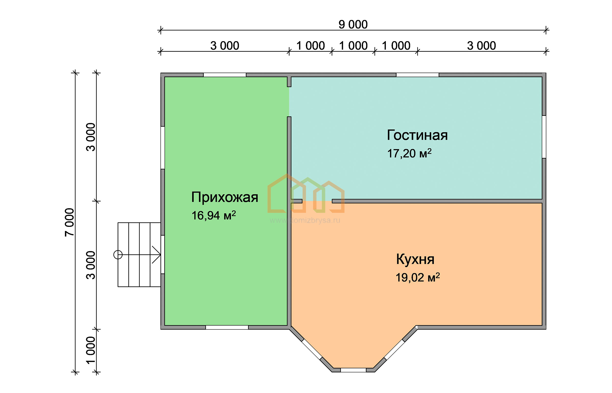 Дом из бруса под усадку 7х9 купить в Санкт-Петербурге, площадь: 97 Брус  140х140 мм. с эркером