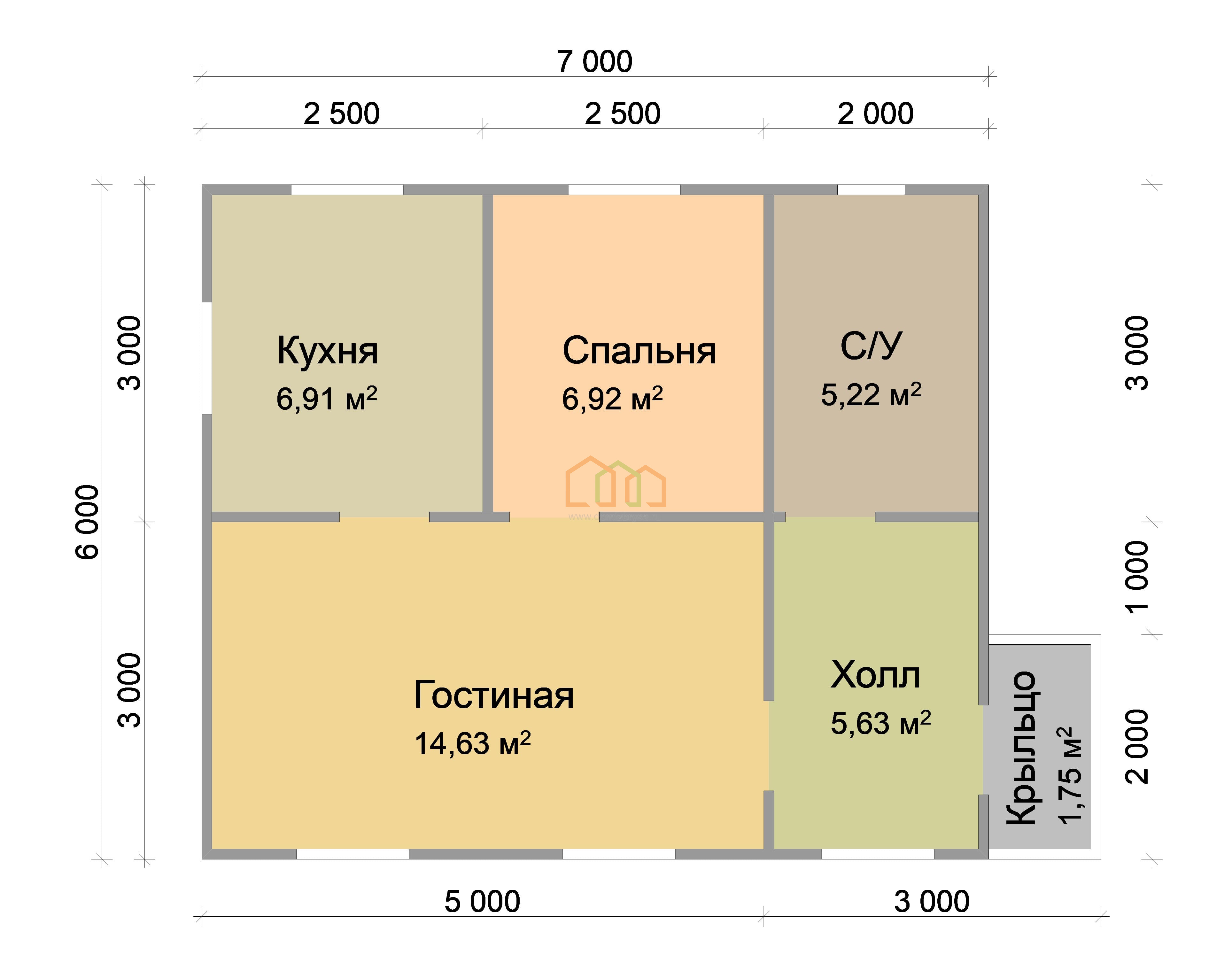 Каркасный дом без отделки 6х7 с мансардой - цена 610000 руб в  Санкт-Петербурге. Площадь: 75,5 м² с крыльцом